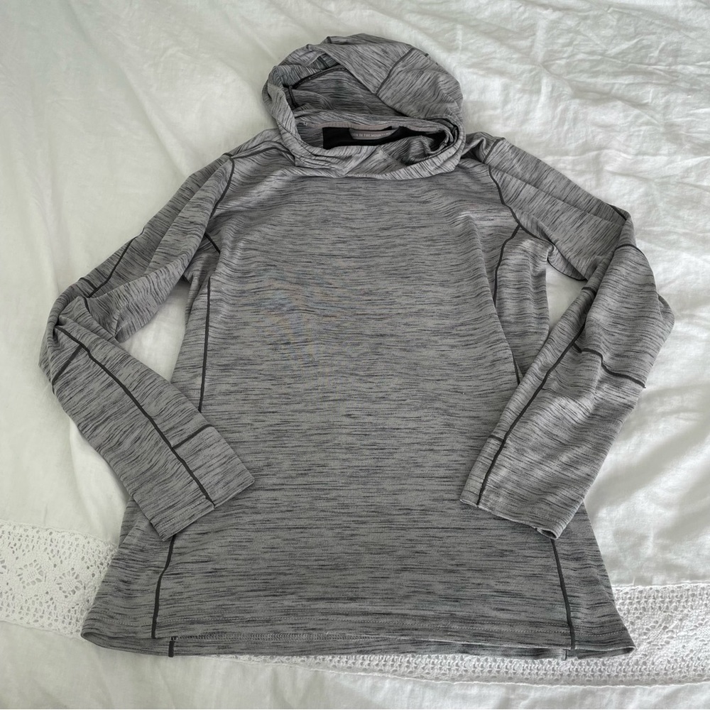 Kuhl SMALL Long Sleeve Gray Hoodie Large Heathered Hooded Vara Thumbholes